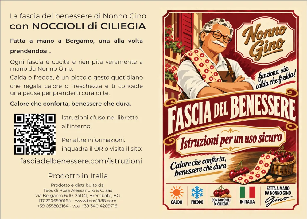 Libretto della fascia del benessere Nonno Gino con QR per le istruzioni